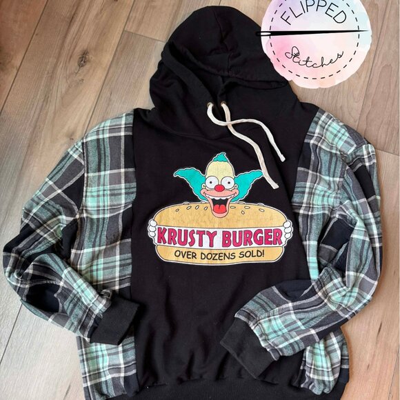 Flipped Stitches Tops - Flipped Stitches - Upcycled Krusty Burger Hoodie - Simpsons